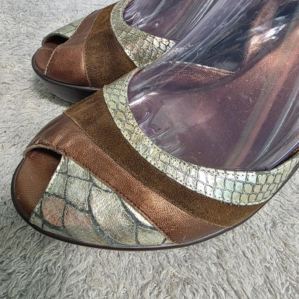 VTG Cole Haan NikeAir Wedge Sandals‎ Brown Bronze Snakeskin Women 7B Excellent